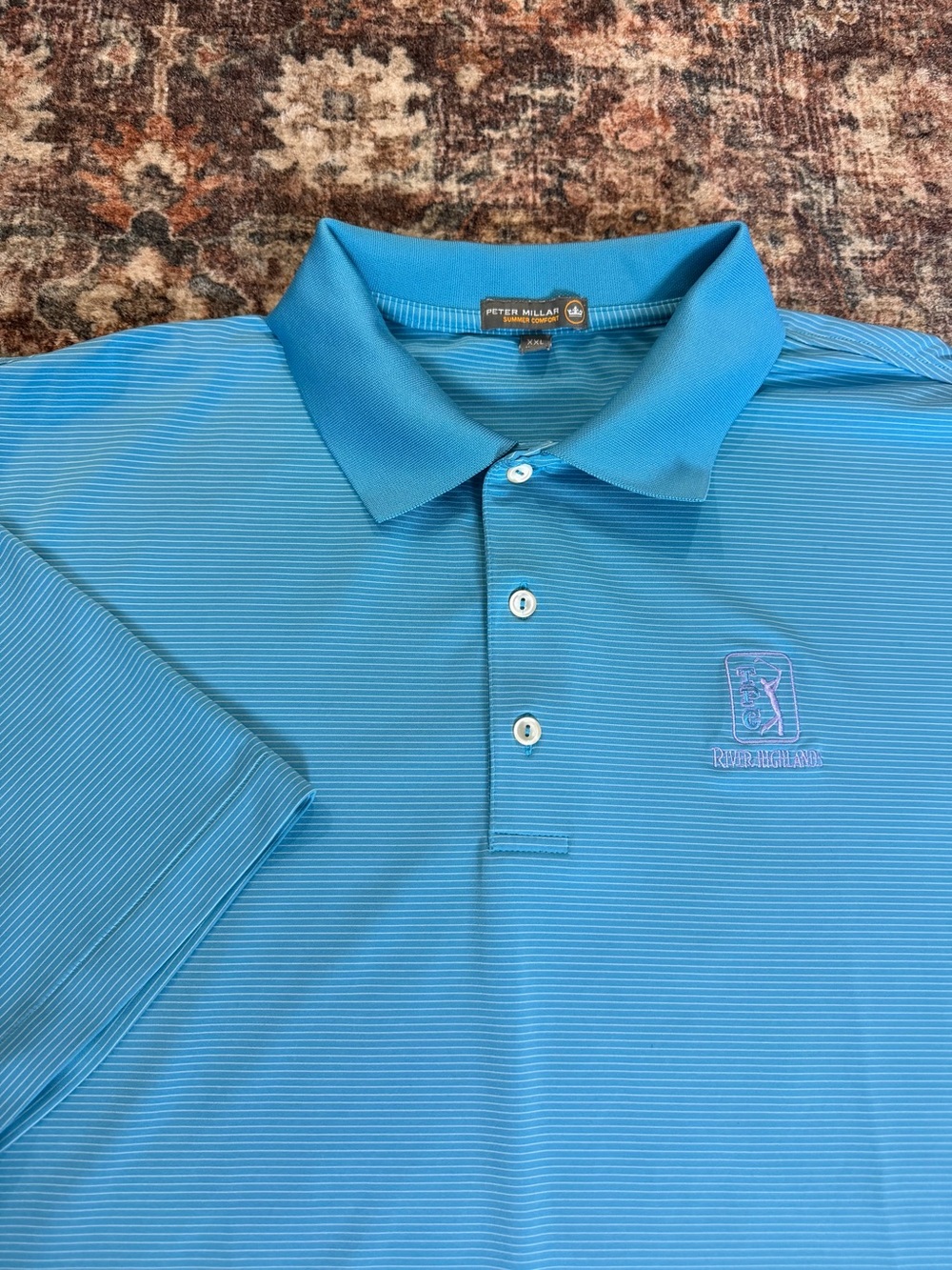 Peter Millar Summer Comfort Men's 2XL Blue Striped Stretch Golf Polo